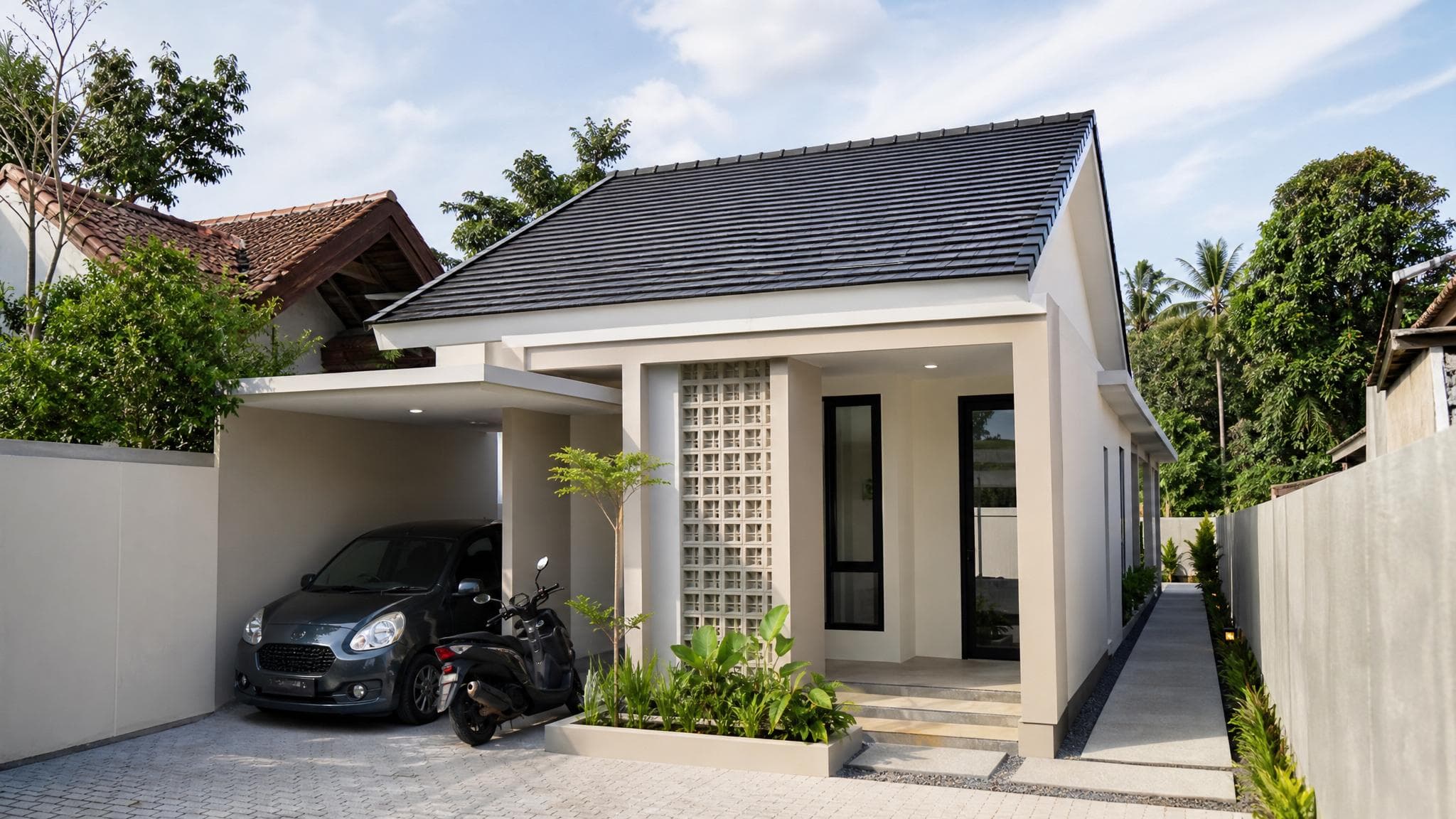 Desain Rumah Lahan Sempit Memanjang ke Belakang 1 Lantai