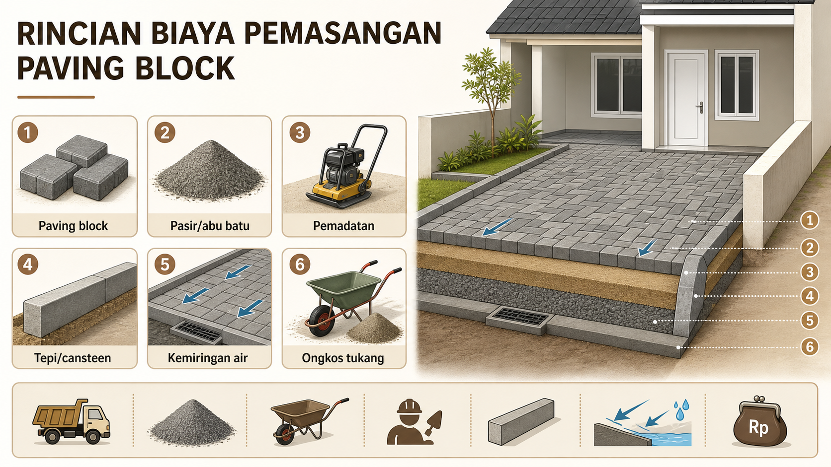 Skema rincian biaya pemasangan paving block untuk halaman dan carport rumah subsidi